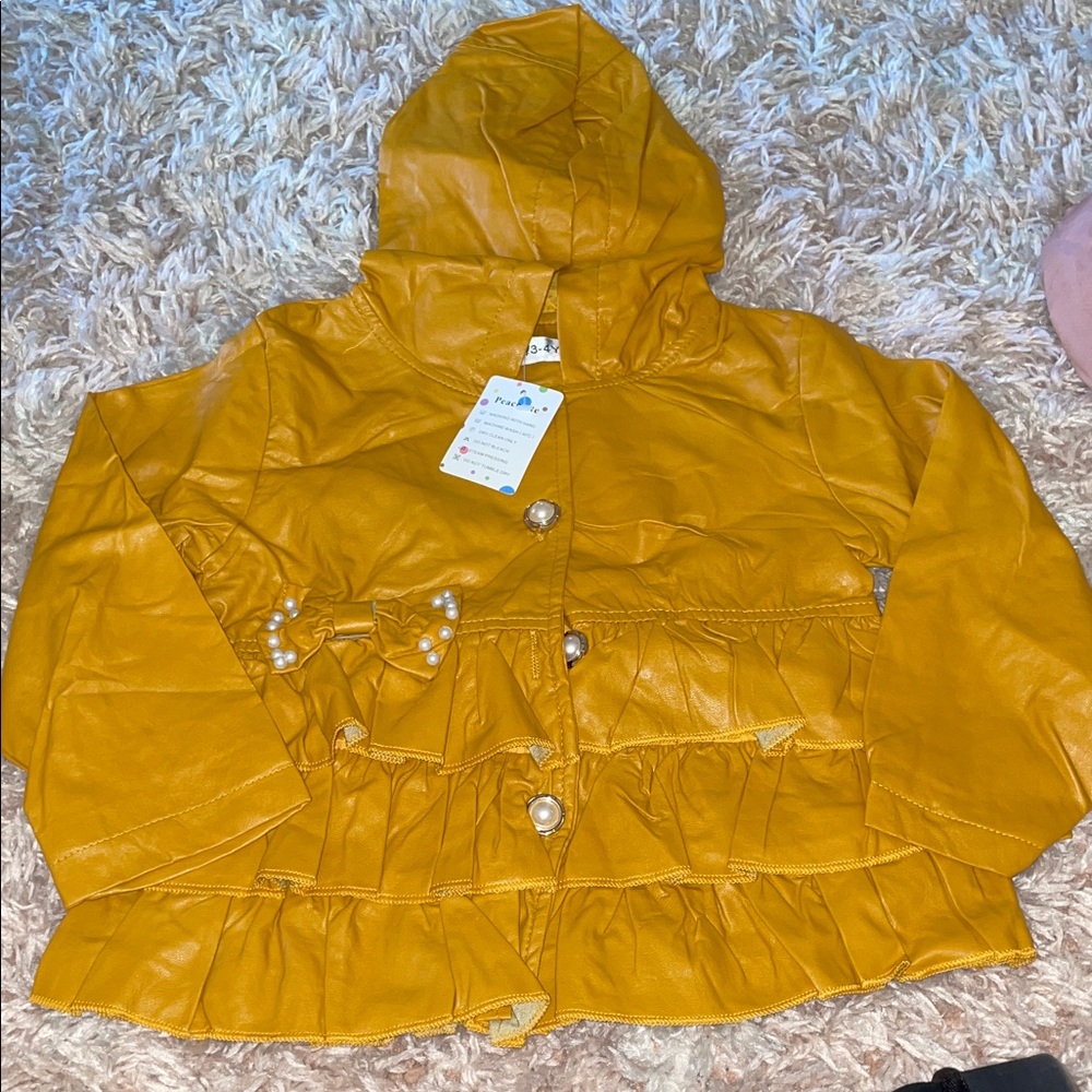 Yellow Hooded Jacket with Ruffle Details